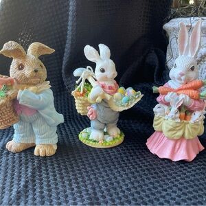 Charming Easter Bunny Trio Figurine Set - Pastel Hues